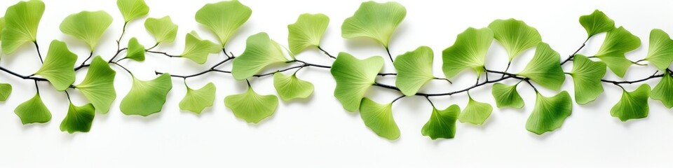border garland of ginkgo biloba. frame. dietary supplements for the mind and memory. Green leaves. White background