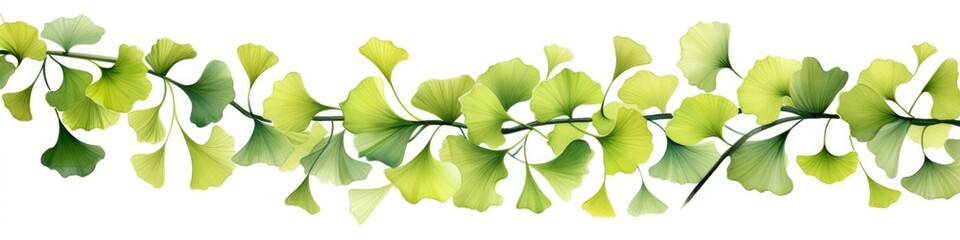 border garland of ginkgo biloba. frame. dietary supplements for the mind and memory. Green leaves. White background