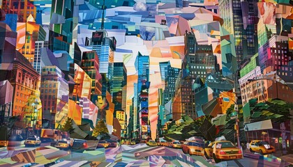 Urban Tapestry: A Vibrant Paper Collage Composition Reflecting City Life