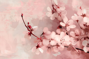 Mesmerizing digital painting of cherry blossoms, celebrating their delicate elegance. Minimalist composition with clean lines captures the essence of grace and simplicity.