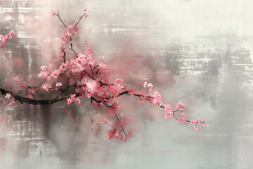 Mesmerizing digital painting of cherry blossoms, celebrating their delicate elegance. Minimalist composition with clean lines captures the essence of grace and simplicity.
