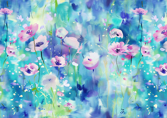 abstract vivid flowers meadow oilpaint background