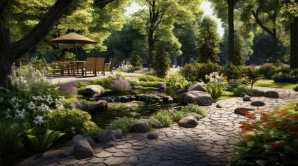Landscape design with flowers, beautiful residential