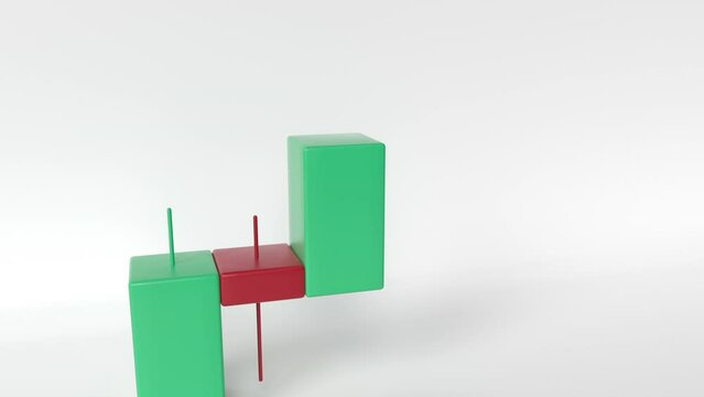 3d japanese candlestick pattern on white background. Stock chart going up. Stock market three-dimensional bar graph uptrend. Minimalist design