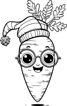 Personnage h&eacute;ros heureux fruit ou l&eacute;gume &agrave; colorier, ressource pour page ou livre de coloriage. Dessin au trait line art, pour enfant ou adulte. Vecteur noir, isol&eacute; transparent. 