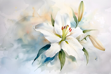 Beautiful watercolor lily on a colorful background