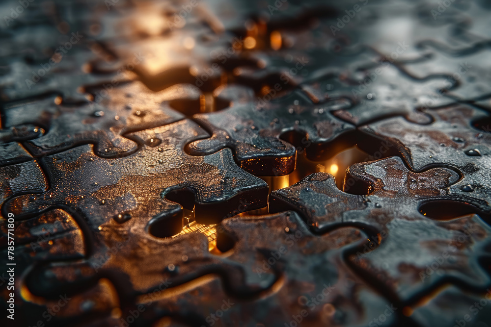 Poster a visual metaphor of a puzzle coming together, representing the synergy of individual efforts. conce