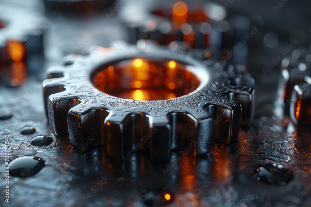 Poster a visual metaphor of gears meshing together seamlessly, representing efficiency and productivity. co