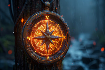 A symbolic image of a compass guiding the way, signifying leadership and direction. Concept of...