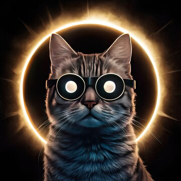 Cybercat with glasses, illustration, cartoon, cat or cat grey, black