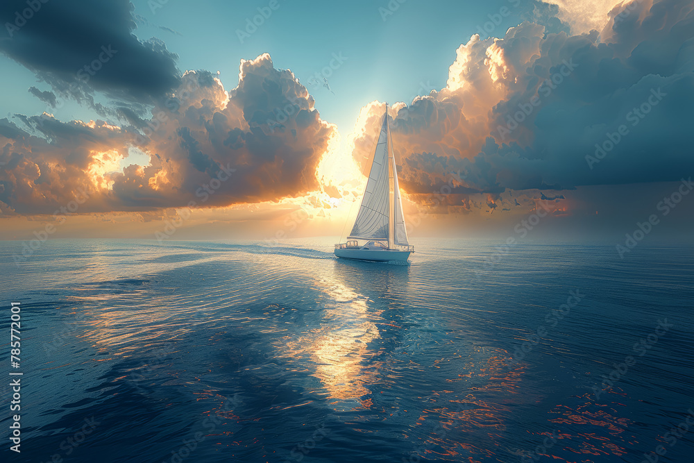 Poster a sailboat gliding across the vast expanse of the ocean, representing the ability to navigate one's 