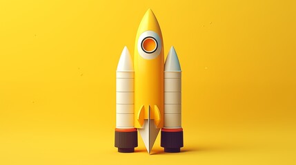 A paper cutout rocket representing startup concept, set against a vibrant yellow background. - obrazy, fototapety, plakaty