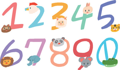 ポップなデフォルメ風動物の数字2　アイコンイラストセット	