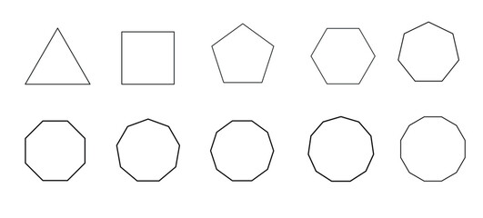 a set of regular polygons, contour shapes, linear drawing, didactic materials - obrazy, fototapety, plakaty