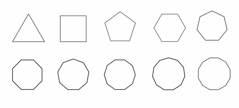 a set of regular polygons, contour shapes, linear drawing, didactic materials