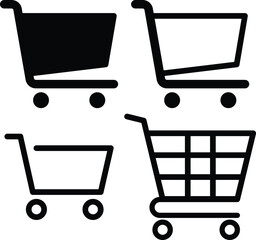 Shopping cart symbols, simple cart icons, store buy symbols.