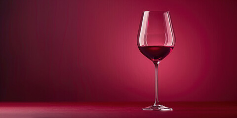 Elegant glass of red wine on a vibrant red background with space for text - obrazy, fototapety, plakaty