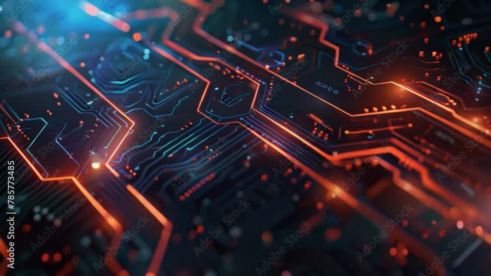 Poster Computer Circuit Board Illuminated by Red and Blue Lights