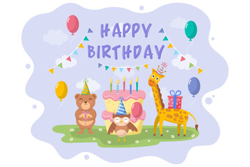 animal happy birthday vector illustration