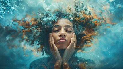 portrait of a person in the water - obrazy, fototapety, plakaty