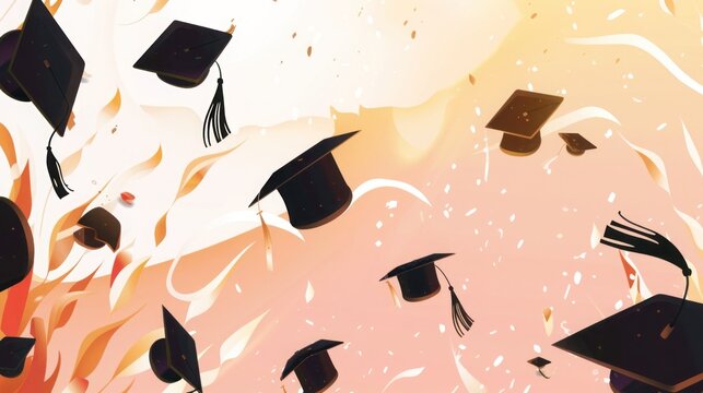 graduation banner design without people, Joyful cap toss moment, ideal for graduation ceremony announcements and invitations.