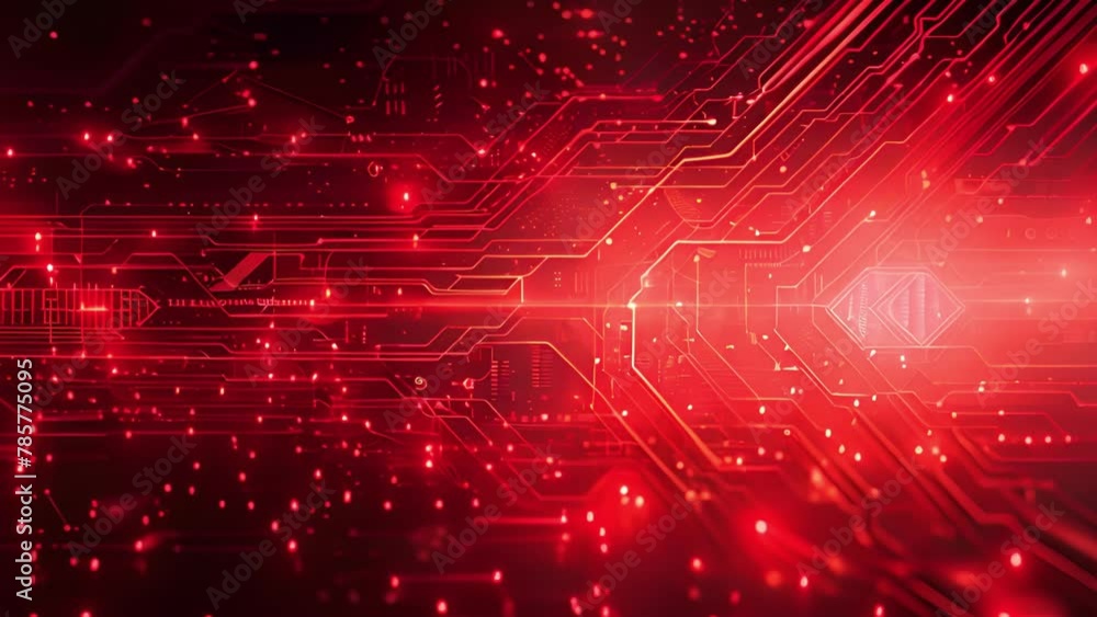 Aufkleber Abstract Circuit Board Pattern With Glowing Red Lights