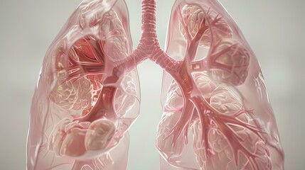 3D visualization of lungs breathing, showcasing respiratory health and function, soft tones, fine details, high resolution, high detail, 32K Ultra HD, copyspace, watercolor hand drawn - obrazy, fototapety, plakaty