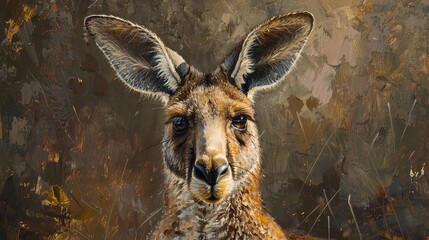 Wise old kangaroo, classic oil painting technique, ancient eyes, soft lighting, timeless wisdom, deep shadows. 