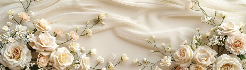 A soft ivory background with elegant roses and floral accents creating a romantic atmosphere
