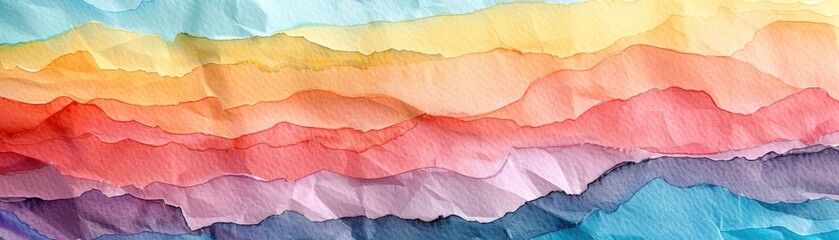 Vibrant abstract background with colorful layered paper, soft tones, fine details, high resolution, high detail, 32K Ultra HD, copyspace, watercolor hand drawn