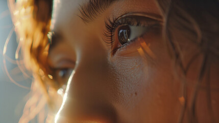 A macro shot reveals the intricate details of a human eye, capturing the radiant light reflection...