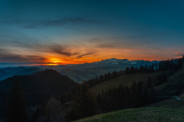 Sunrise from Chrüzeggalp Wattwil, Switzerland over Swiss Alps