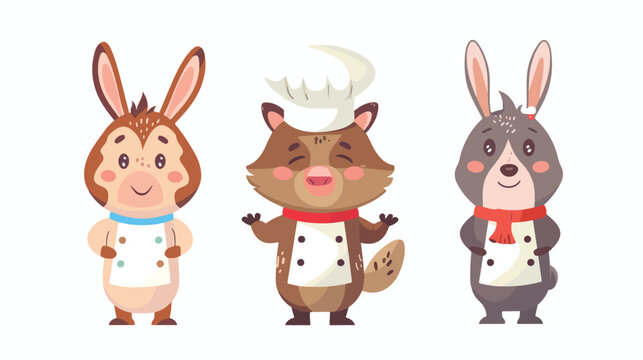 Animal chef cartoon theme elements flat vector isolated