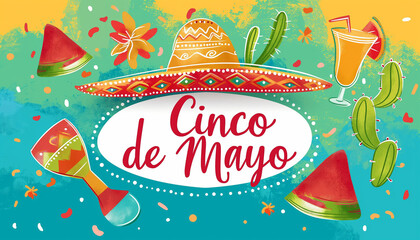 Cinco de Mayo. Inscription May 5 in English . Holiday concept. Template for background, banner, card, poster with text inscription, Mexican party 