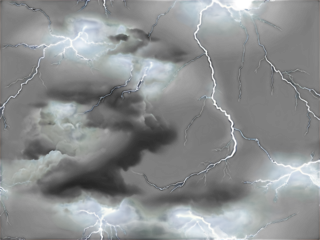 Lightning streaks across dark storm clouds in a powerful thunderstorm at night