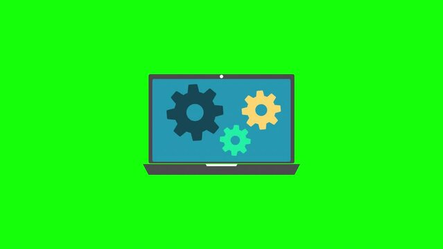 Laptop settings - Gears. Icon on green screen