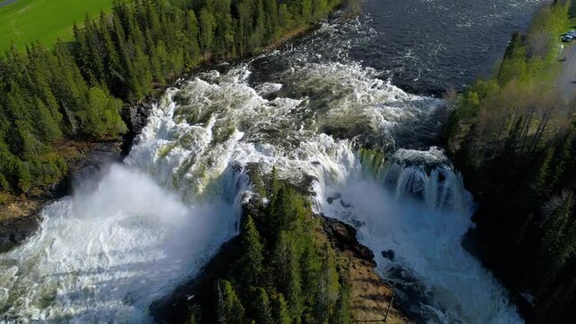ristafallet waterfall a stunning natural wonder in sweden 4K 