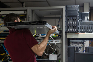 IT technical problem in server room with data connection visual effect .