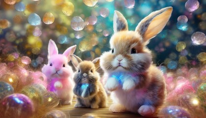 Fluffy bouncing rabbit, cute, immersive, background that maximizes visual effect