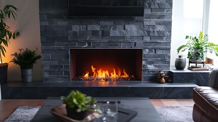Modern Electric Hearth: The Essence of Warmth in Minimalist Decor. Concept Electric Fireplaces, Minimalist Interior Design, Cozy Home Decor, Ambient Lighting
