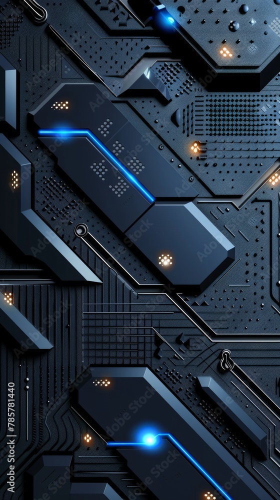 Poster detailed close-up of blue and black metallic texture, creating a visually captivating and dynamic im