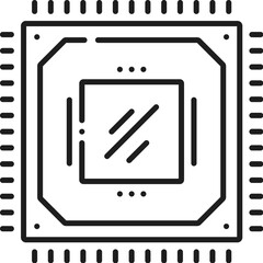 Computer hardware, electronics software, app development industry line icon. Digital technology software, mobile and computer hardware linear vector icon or pictogram with CPU crystal