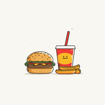 Fast food in cartoon, doodle style. Image for t-shirt, web, mobile apps and ui. Isolated 2d vector illustration in logo, icon, sketch style, Eps 10. AI Generative