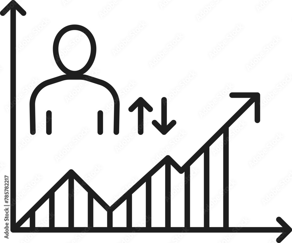 Aufkleber Website traffic analysis. Web audit icon. Website content audit, marketing campaign performance analysis or online company traffic control thin line vector sign with user figure, infographics graph