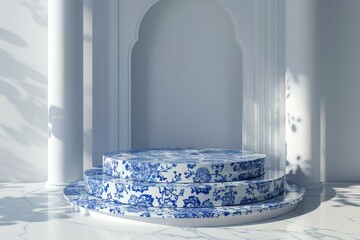 Blue and White Plate on Table