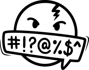 Comic swear speech bubbles, hate angry talk, aggressive expletive curse. Isolated vector irate emoji face with cloud, contains expressive, bold typography, vividly conveying intensity to the narrative - obrazy, fototapety, plakaty