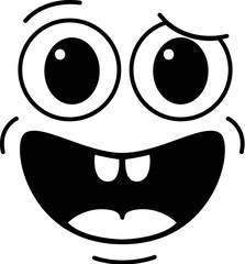 Cartoon funny nervous smile, comic groovy face emotion, retro cute emoji character. Isolated vector monochrome hesitant facial expression conveys discomfort or anxiety with a forced uneasy grin