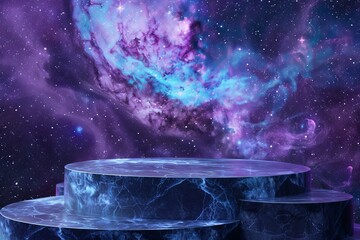 Three Tiered Table in Front of Star-Filled Space