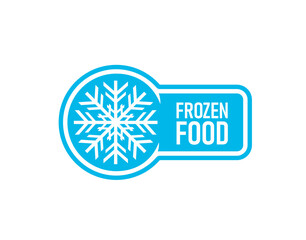 Frozen food icon for product label with snowflake or ice crystal, vector blue badge. Keep cold or frozen food stamp for fresh refrigerated meat, fish or seafood package with snowflake icon