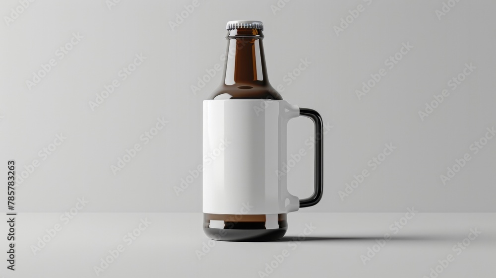 Poster blank mockup of a unique beer mug with a builtin bottle or in the handle great for onthego drinking.